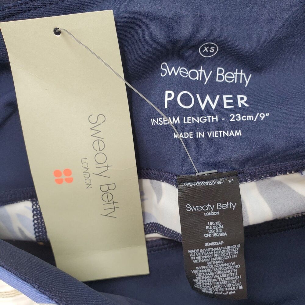 New Sweaty Betty Power 9" Bike Shorts High Waist Green Paper Leaf Print Size XS - Picture 3 of 3